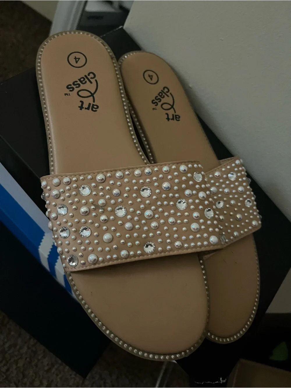 art class Nude Pearl & Crystal Slide Sandals
